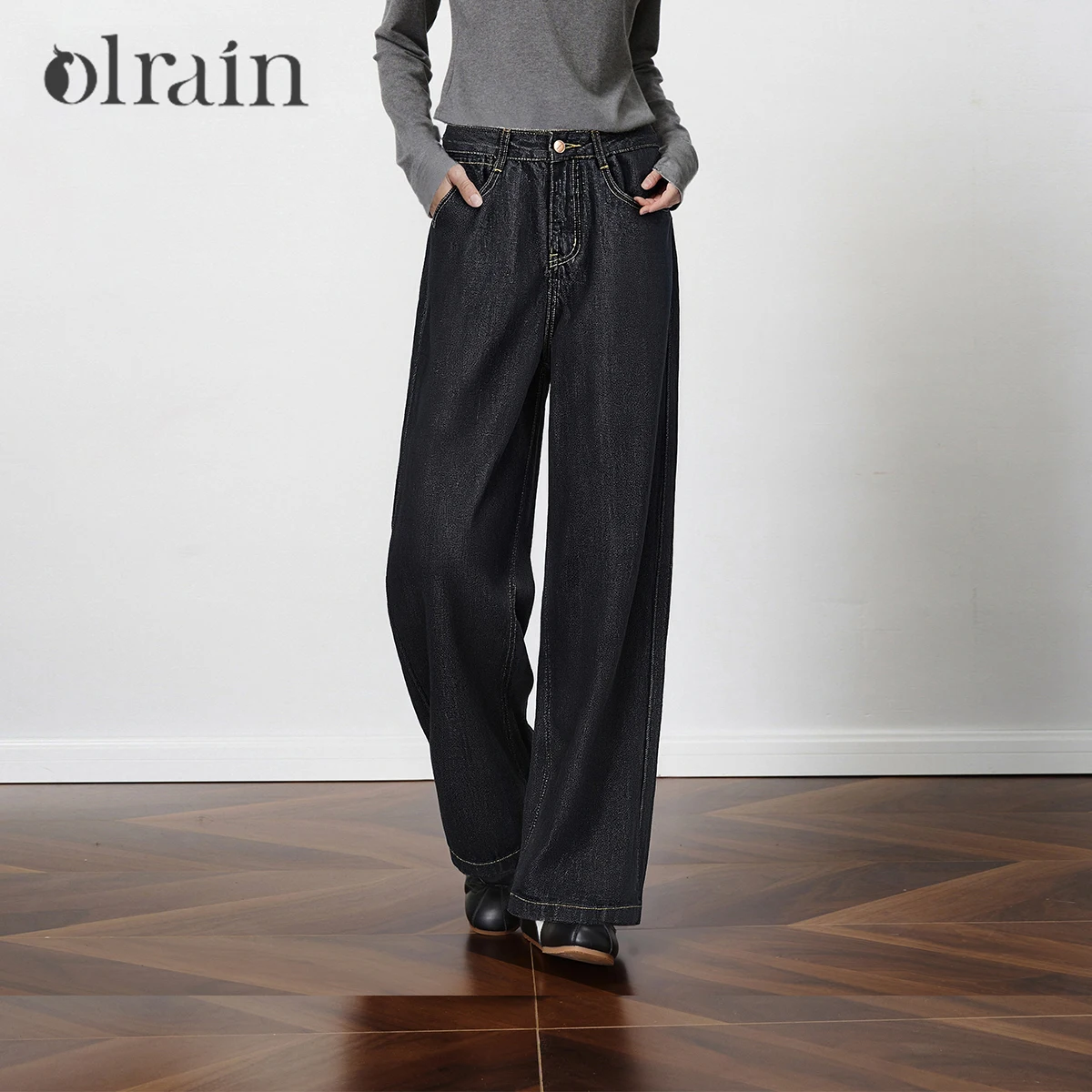 OLrain Women's Wide Leg Jeans 2026 New Autumn Blue Slim Pants Elegant Office Daily Minimal Versatile Casual Trousers O58CA003191