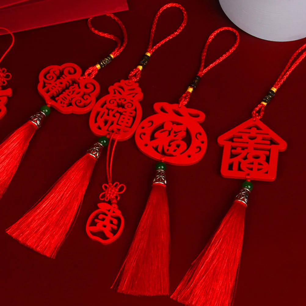 

12pcs Wooden Hanging Decorations Bright Red Color New Year Wall Door naments Festival Pendant Traditional Chinese Style Home