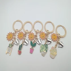 Cute Keychain Sunflower Cactus Keyring Alphabet Plant Keychain Desert Gift Ladies Men Bag Accessories DIY Handmade Jewelry