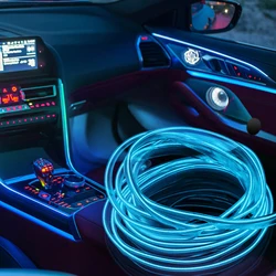 12V LED Car Interior Decoration Light EL Wiring Neon Strip For Auto DIY Flexible Ambient Light with Drive Ambient Lamp Ice Blue
