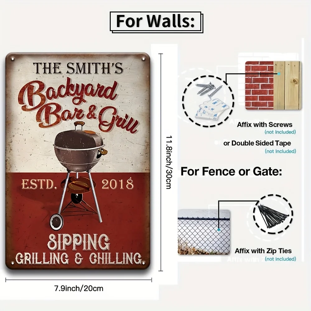 2D Flat, 6pcs 2D Flat Vintage BBQ Metal Tin Sign Set - 