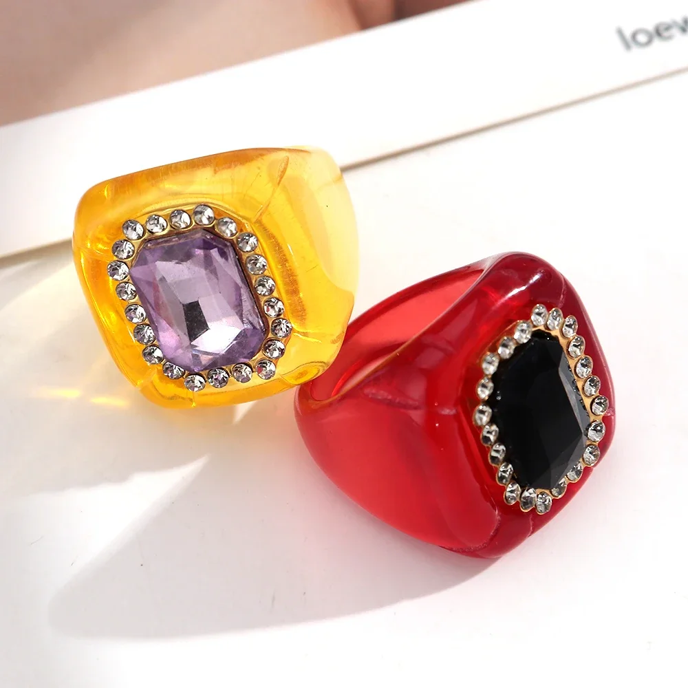 Übertriebene Bunte Strass-Acryl-Fingerringe für Frauen Retro Klassischer Geometrischer Großer Kuppel-Harzring Elegantes Schmuckgeschenk – Detail 3