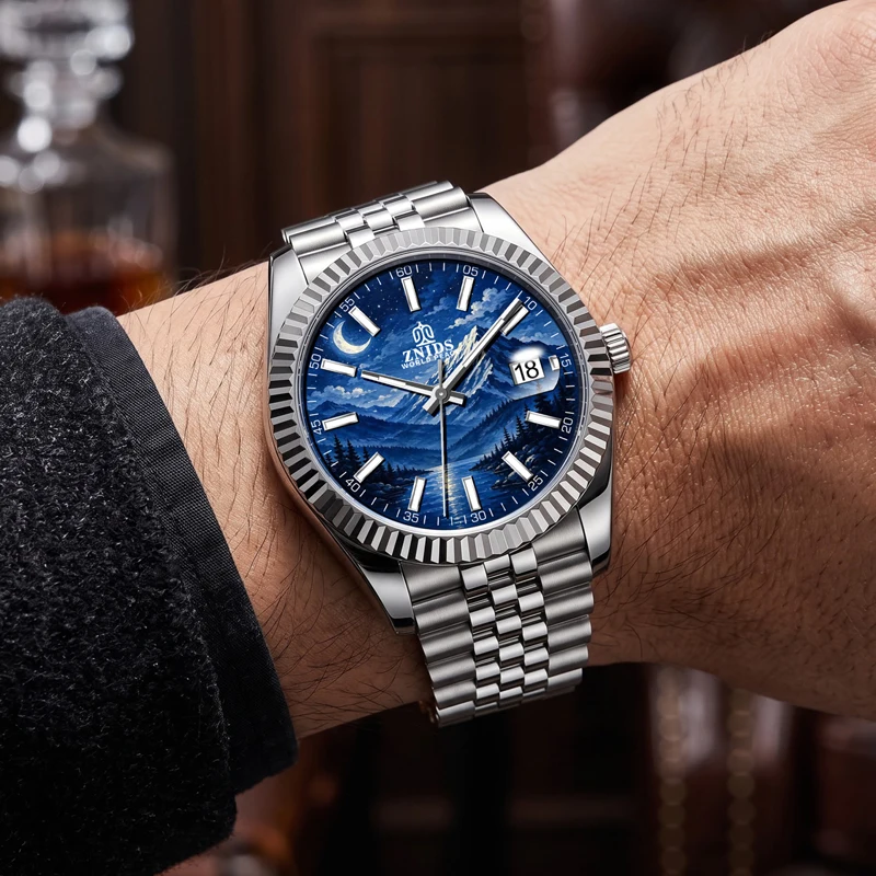Light Luxury Style Men's Quartz Watch, Stainless Steel Strap, Classic Bezel, Cool Patterned Dial, Calendar Function, Water-Resistant for Everyday Wear, Trendy Men's Watch