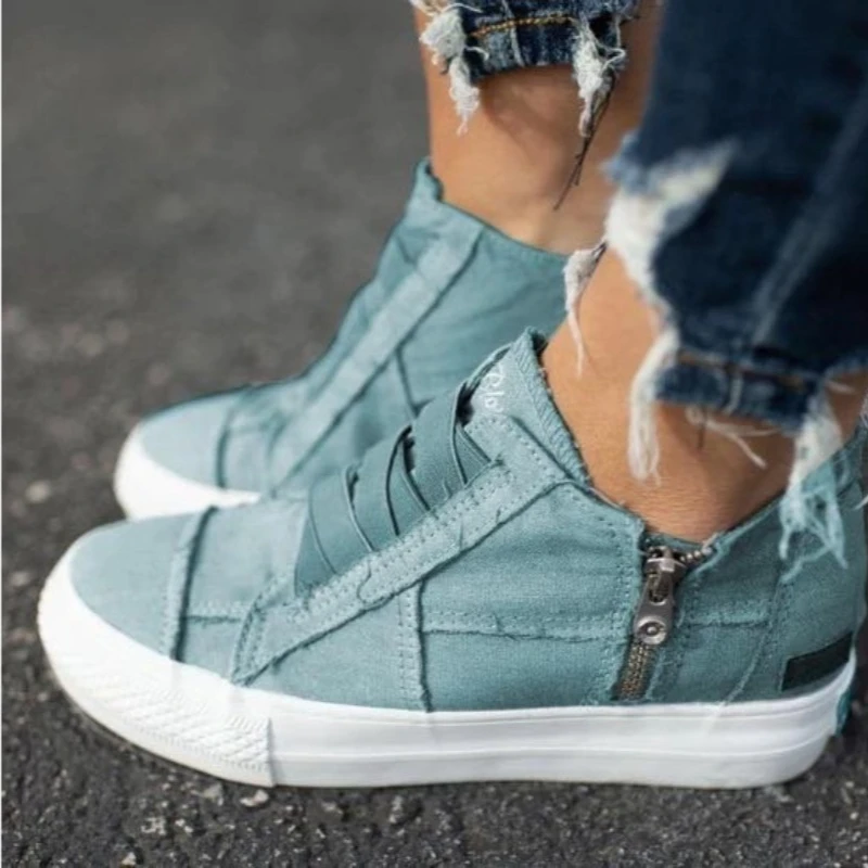 

Hot Sale Women's Shoes Zip Plus Size Canvas Shoes Non Slip Fashion Durable Casual Shoes High Top Spring Women Sneakers 2026 New