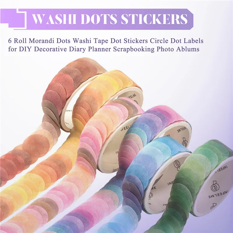 AED5-6 Roll Morandi Dots Washi Tape Dot Stickers Circle Dot Labels For DIY Decorative Diary Planner Scrapbooking Photo Ablums