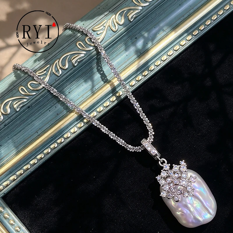 Natural Aurora Baroque Pearl Necklace, Heavy duty Diamond Set Light Luxury Clavicle Neck Chain
