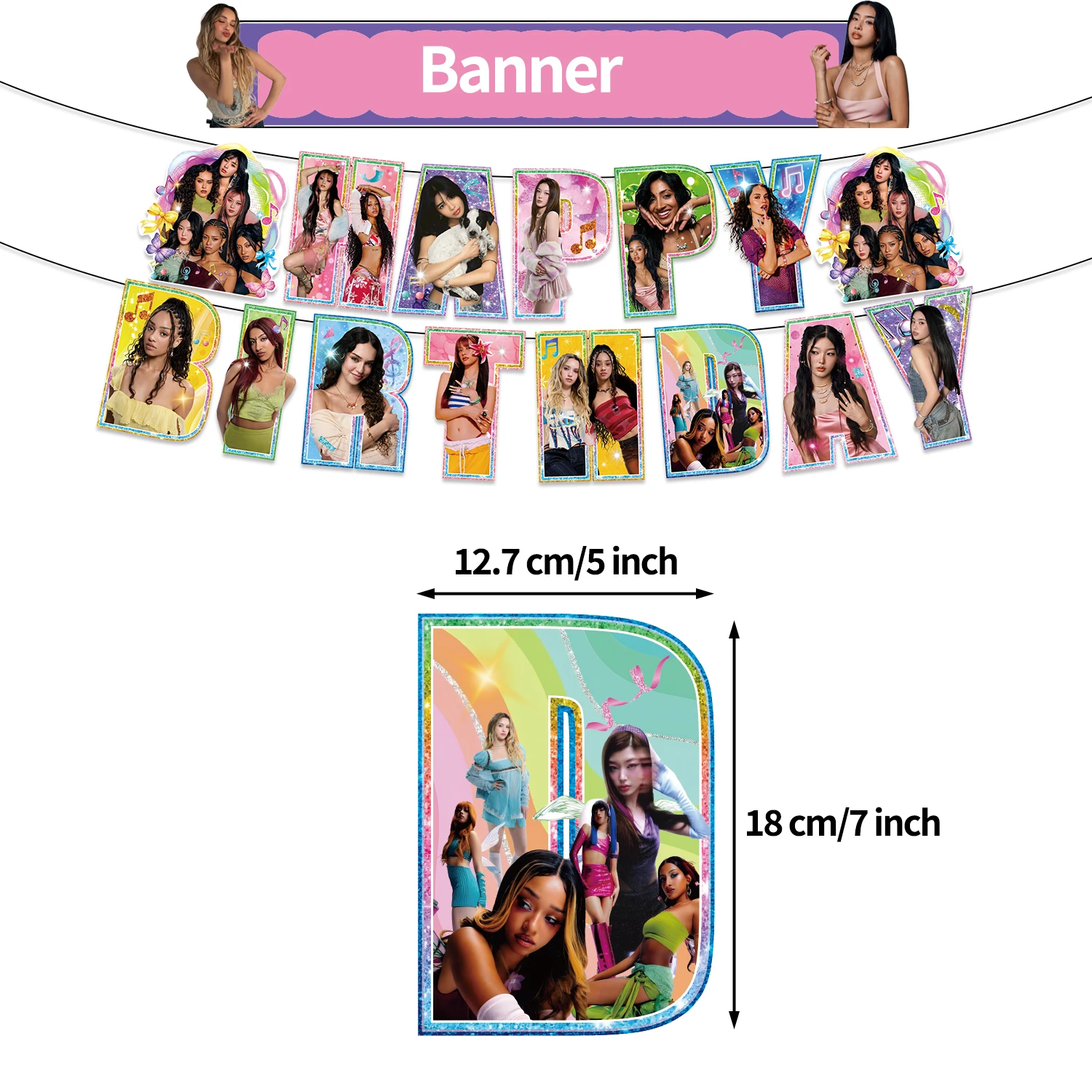 Hot Girl K-KATSEYE Group Birthday Party Decoration Balloons Banner Cake Topper Party Favor Supplies view 3