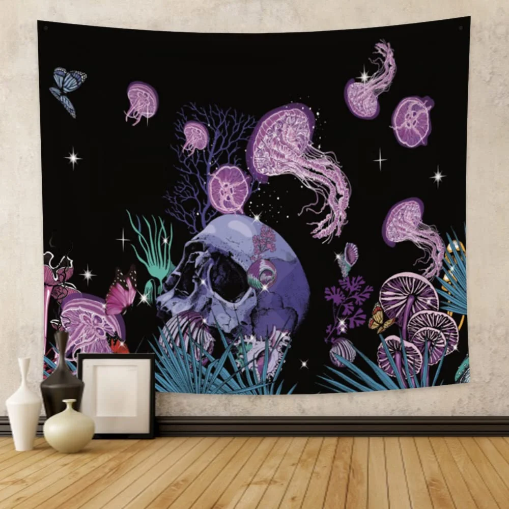 Jellyfish Tapestry Blue Marine Life Wall Hanging Ocean Animal Tapestries for Bedroom Living Room Dorm Party Wall Blanket Cloth