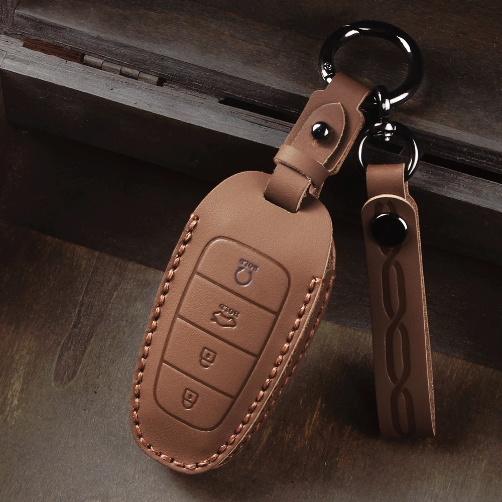 

Кожаный чехол для ключей, брелок для Hyundai Santa Fe Tucson 2022 NX4 Atos Solaris Prime 2021, чехол для автомобильного ключа