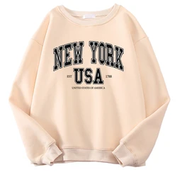 New York Usa Est 1788 Street City Letter Prints Male Sweatshirts Autumn Casual Hoodies Loose Pullovers Crewneck Soft Clothing