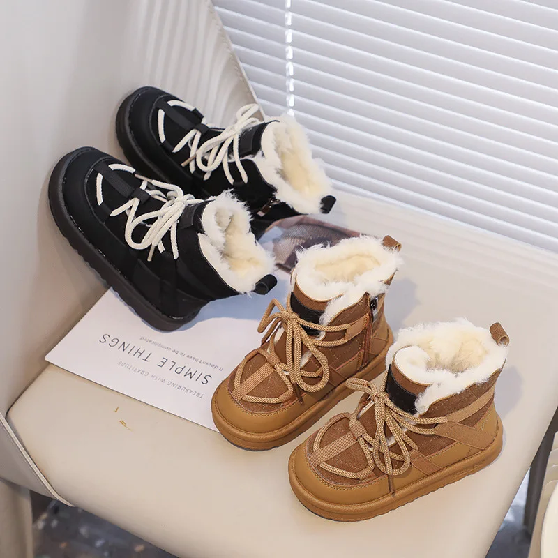 

Детские ботинки 2025 года, зимние плюшевые ботинки на мягкой подошве, толстые теплые детские зимние ботинки, низкие ботинки для девочек, уличные нескользящие кроссовки для мальчиков