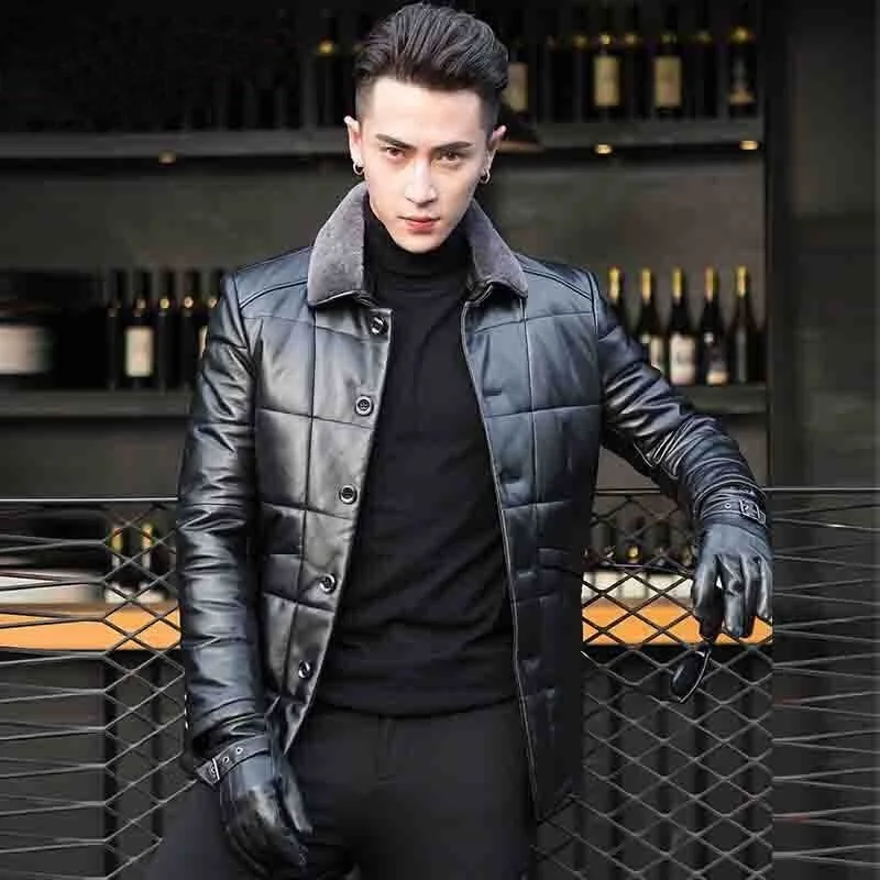 genuine leather 100% fur coat men jacketHaining men's fashion young and middle-aged sheep skin down jacket winter slim