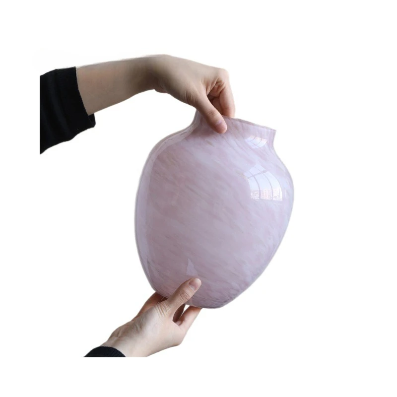 

Home furnishing medieval light pink glass, especially beautiful vase ornaments, light luxury and high-end living room