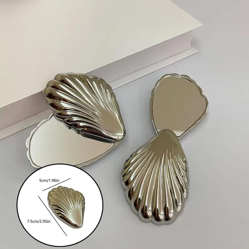 

1pc Foldable Makeup Mirror Metal Mini Seashells Shape Not Fragile Portable Travel Double-Sided Compact Mirrors Make Up Tools