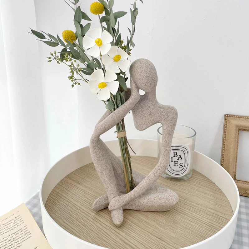 Nordic Style Real Flower and Dried Flower Bouquet Abstract Art Figure Statue Home Decoration