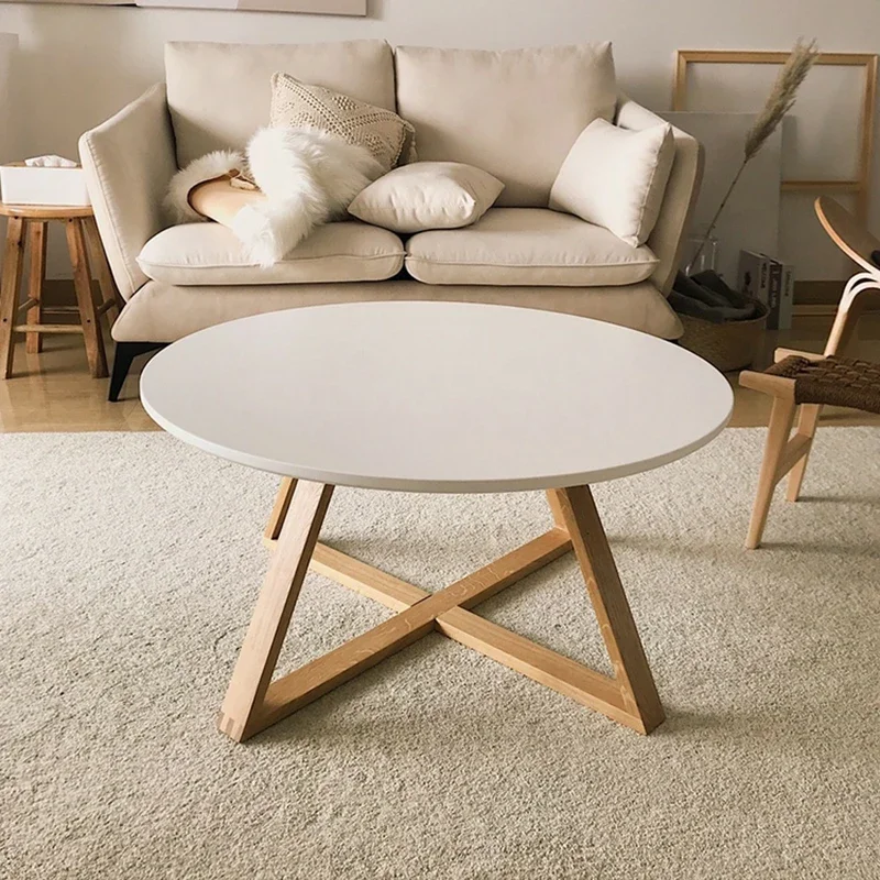 Japanese-style original solid wood bedroom coffee table living room home balcony white round low table very simple small apartme