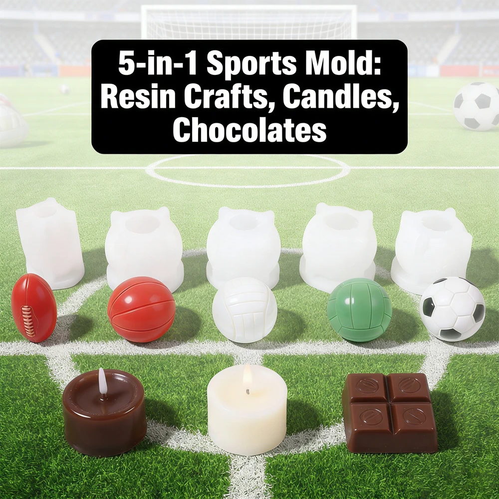 

5 шт., набор силиконовых форм для спортивных мячей-футбол/баскетбол/волейбол, 3D-форма для DIY эпоксидной смолы/свечи/форма для шоколада