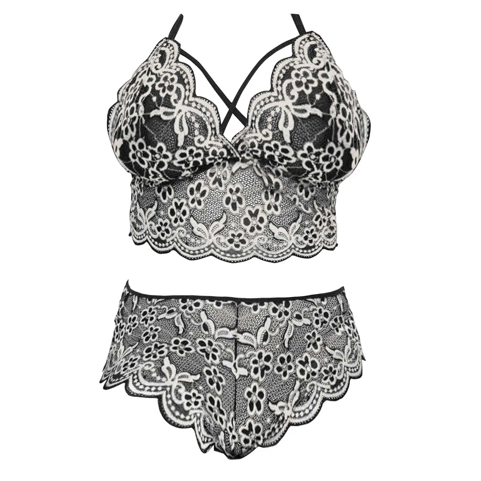 Plus Size Bra Two Pieces Sets Sexy Lingerie Women Lace Embroidery Bra & Brief Sets Underwear Sleepwear Pajamas Exotic Set 2024