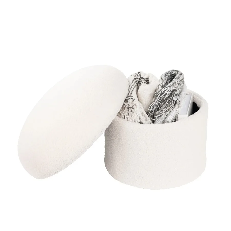 Mainstays Cream Boucle Mushroom Storage Ottoman Upholstered Footrest Stool Hidden Storage Seat for Bedroom Living Room