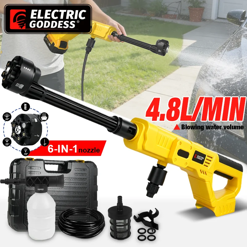 200Bar Electric Cordless High Pressure Car Wash Gun 6In1 Washer Supplies Foam Generator Spray Cleaner For Dewalt 20V Battery Pin