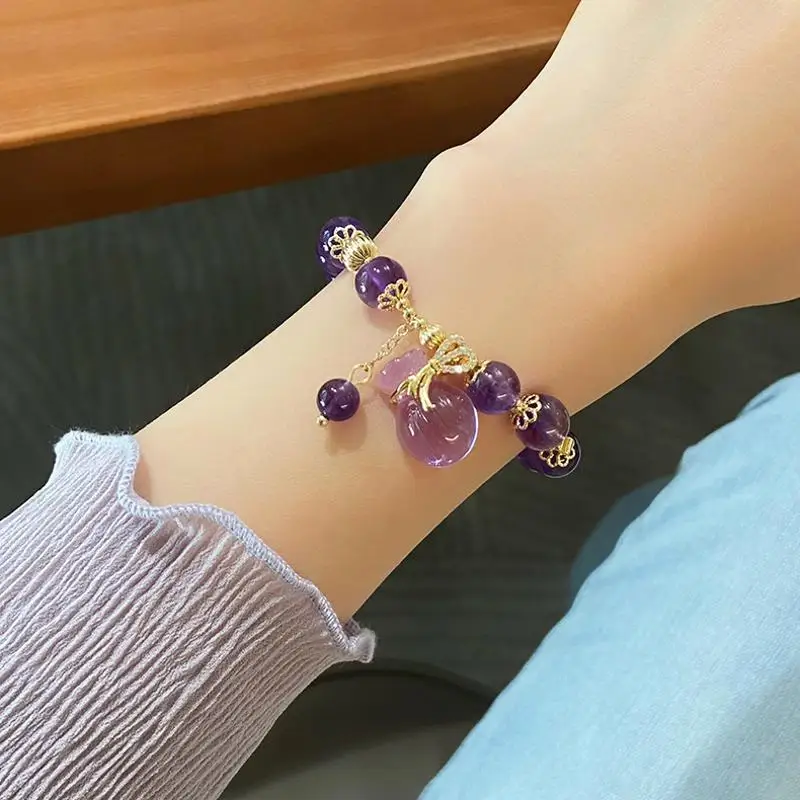 UILZ Korean Amethyst Pendant Charm Bracelet Women Exquisite Fashion Gift Card Travel Anniversary Gift For Friend Weave Jewelry