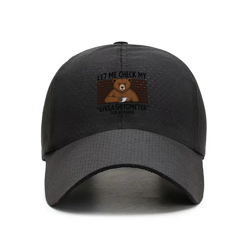 Let Me Check My Giveashitometer Bear Coffee Graphic Quick Dry Baseball Cap Adjustable Unisex