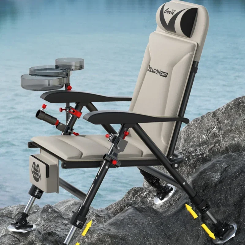 

European-Style Folding Reclining Fishing Chair,Multi-Function All-Terrain Seat with Adjustable Cushion,Portable Outdoor Fishing