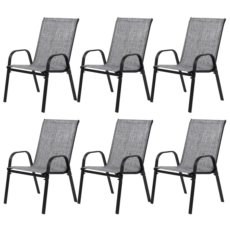 

6 Piece Patio Chairs, Outdoor Camping Chairs with Breathable Textile Fabric, Set of 6 Garden Chairs with Armrest