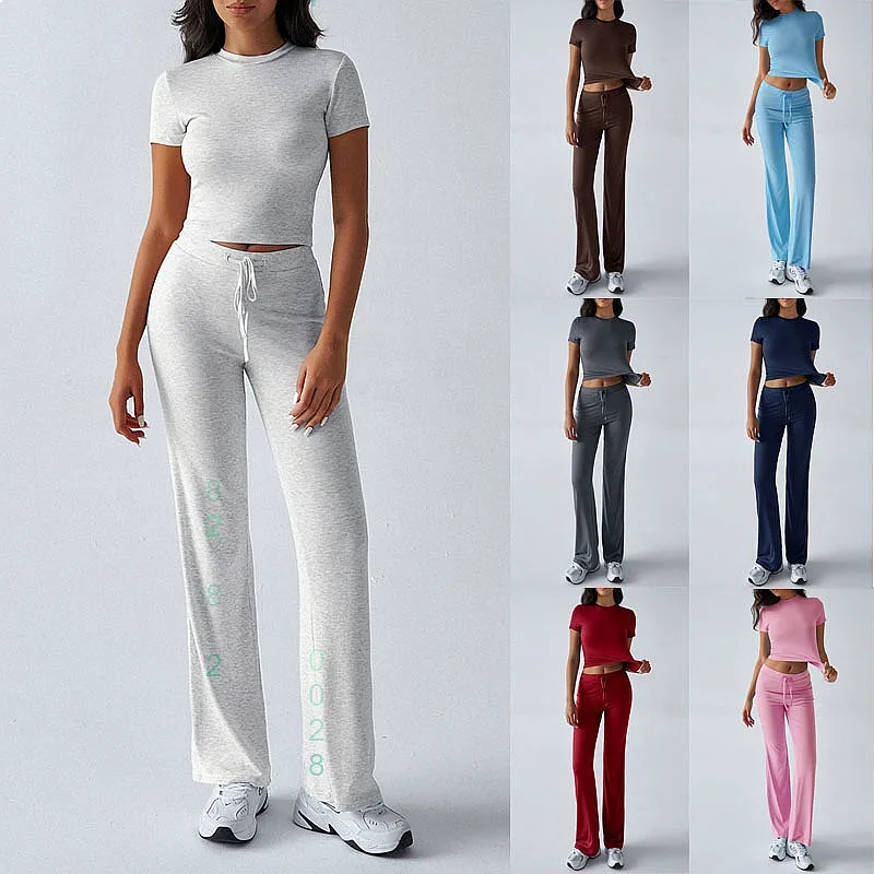 

Spring Summer Women Pure Color Round Neck Short Sleeve Casual Matching Set Tops Pants Jumpsuit