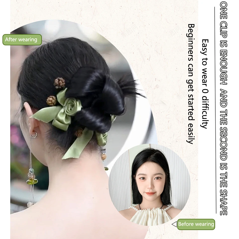Cabeza de albóndigas chinas, artefacto para el cabello, cabeza de capullo de flor, bolsa de peluca antigua Hanfu, anillo de pelo de peluca, moño de pelo de novia, nuevo