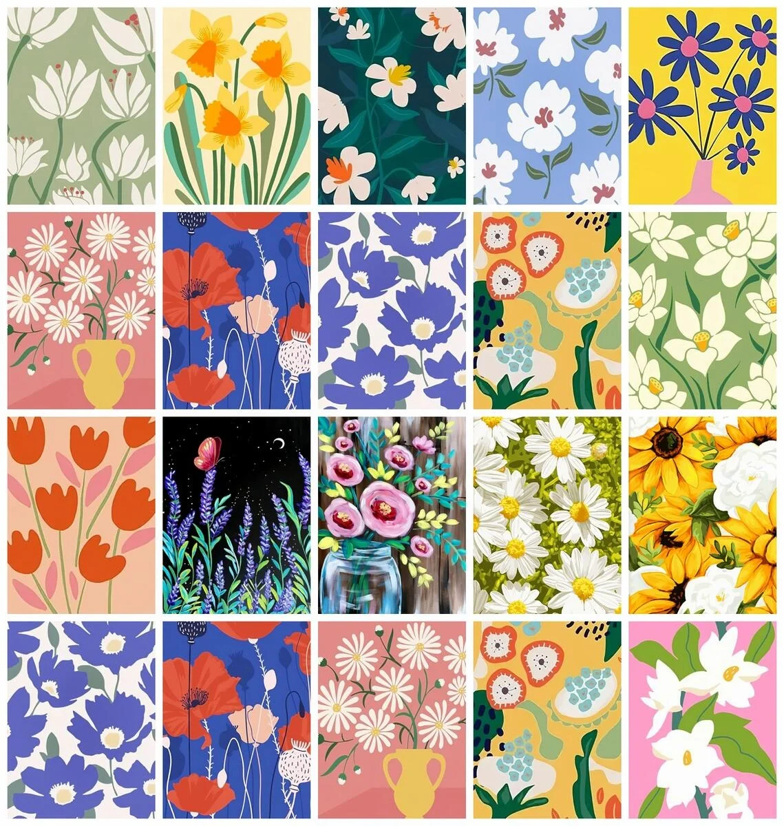 Malen nach Zahlen, Gänseblümchen-Blumenfarbe auf Leinwand, florale Wanddekoration, 20 x 30 cm, zum Ausmalen auf Leinwand, geeignet für Anfänger