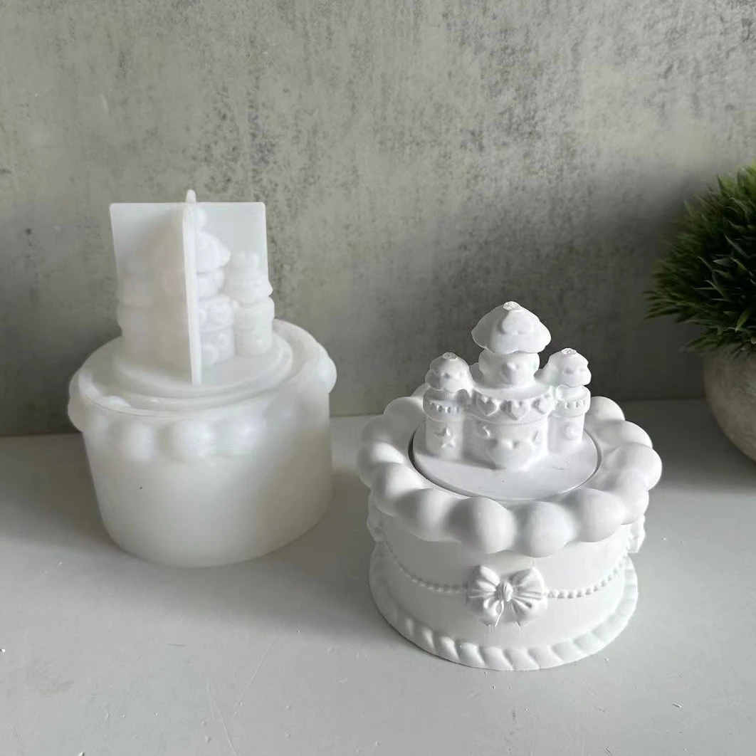 قالب شموع مصنوع يدويًا من السيليكون ثلاثي الأبعاد ، شمعدان قلعة ، موزع صندوق تخزين ، جص حجري ، لاصق إسقاط ، ديكور منزلي ، أدوات صنع ، كعكة لطيفة