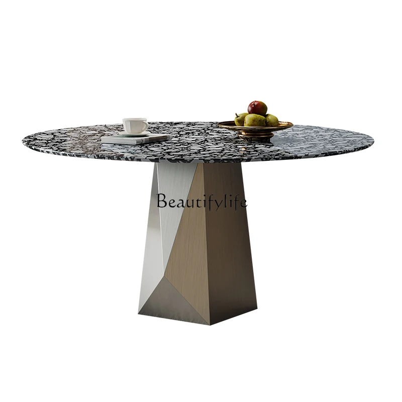 

Minimalist Natural Marble Dining Table Round Modern Simple Round Dining Table for Small Household Use