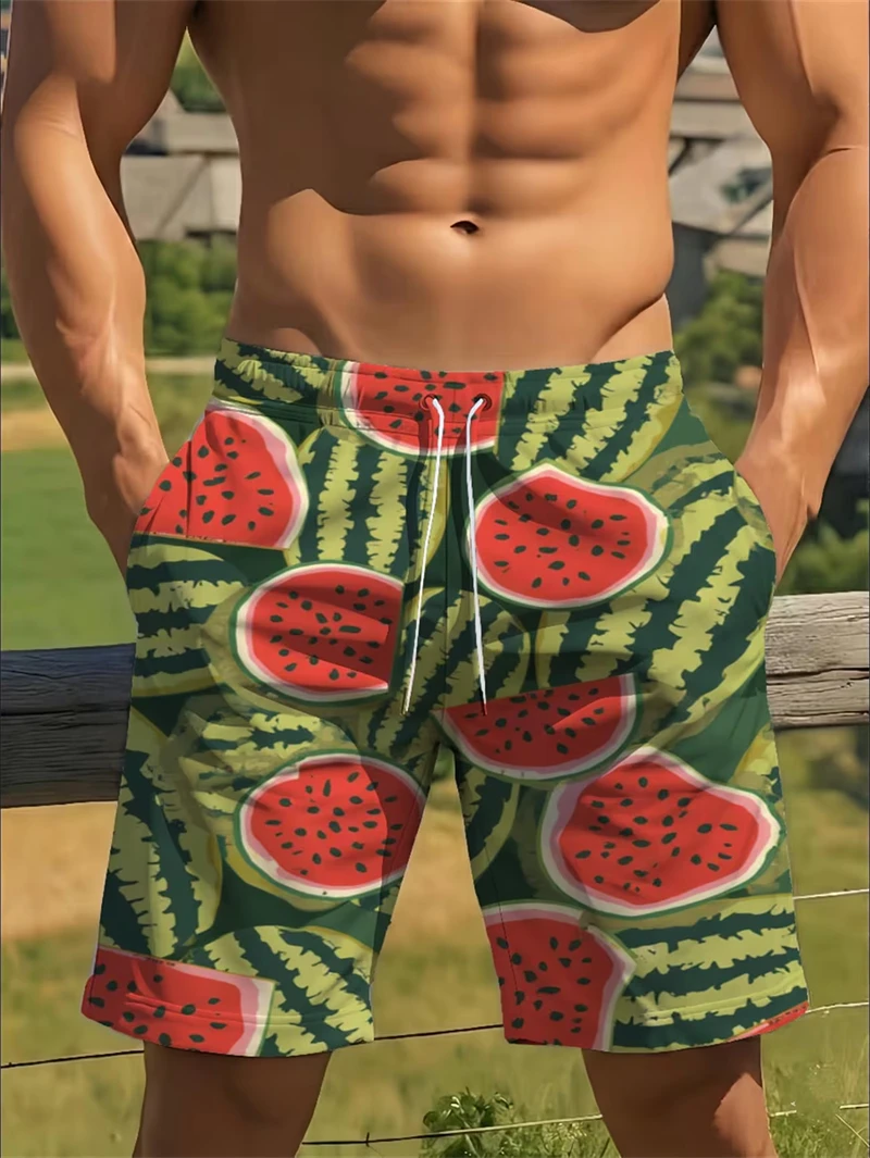 Watermelon Graphic Men's Swim Trunks Quick Dry Beachwear Sports With Pocket 2026 New Running Swim Board Shorts Bathing Suits