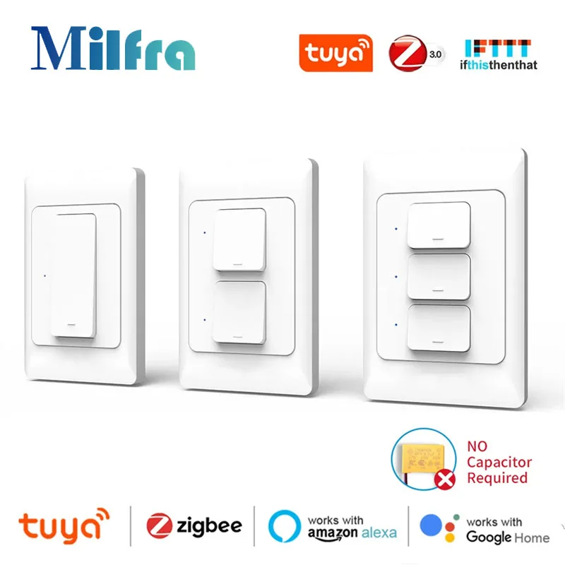 Tuya Zigbee Smart Wall Switch With Neutral Wire Optional Push Button Physical Light Switch Voice Control Google Home Alexa