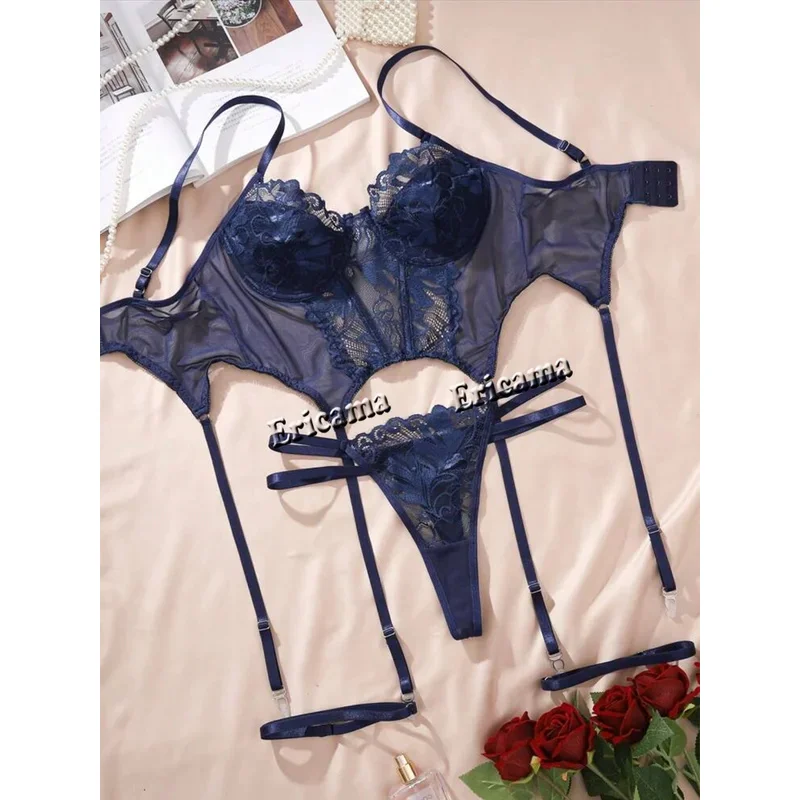 Lingerie Set Lace Garter Lingerie Set With Choker Women Intimates Underwear Bra And Thongs Ladies Underwear Set Erotic Bra Sets