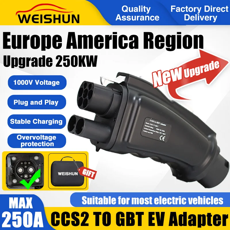 Cfs2 para gb/t ev adaptador 250a 250kw dc rápido ev carregador ccs combo2 para gbt conector conversor adaptador de carregamento de veículo elétrico