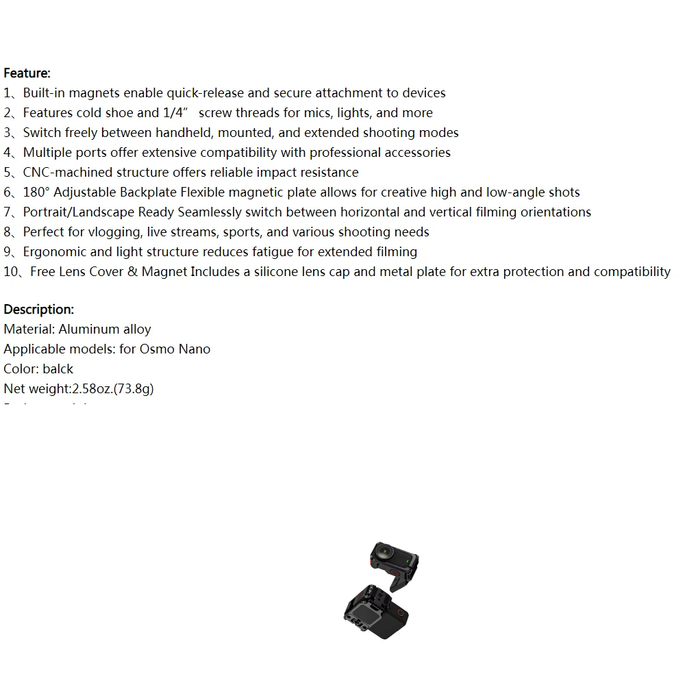 

Металлическая магнитная рамка-крепление для DJI Osmo Nano, защитная рамка-аксессуар для экшн-камер