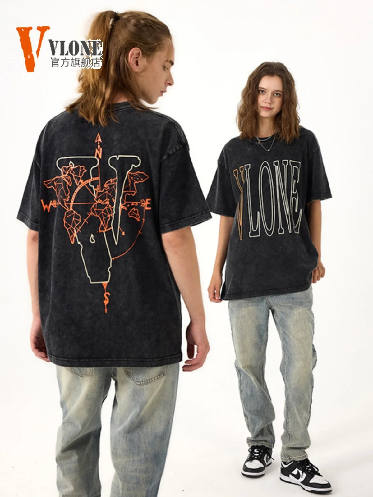 VLONE 2024 New Summer Design Sense Men's American Trendy Brand Loose Short Sleeve T-Shirt Hip Hop Washed Women's Top