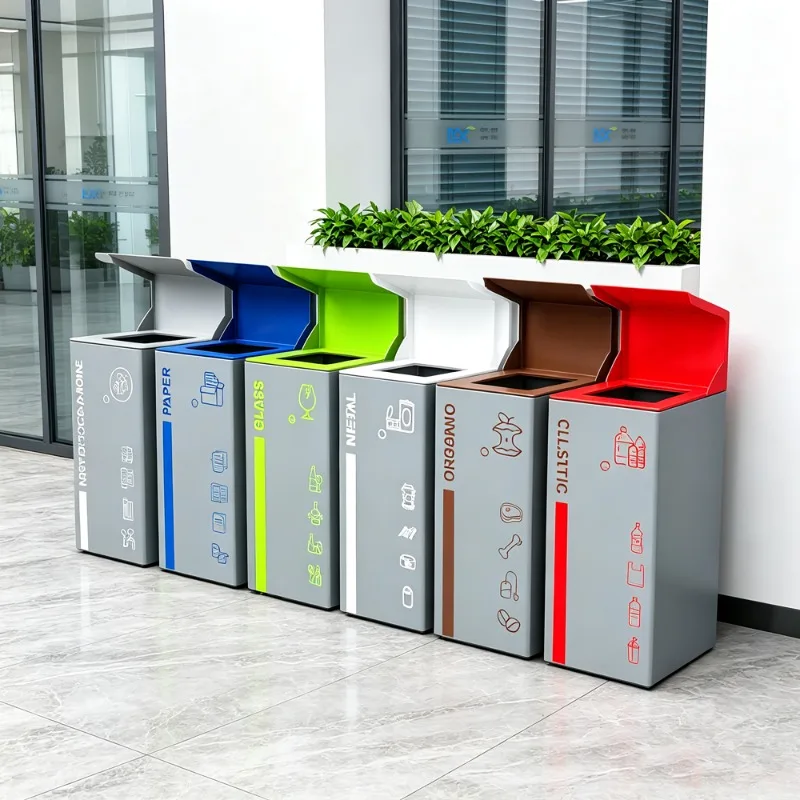 Large square galvanized steel storage bucket 90L environmentally friendly commercial recycling bin with clamshell