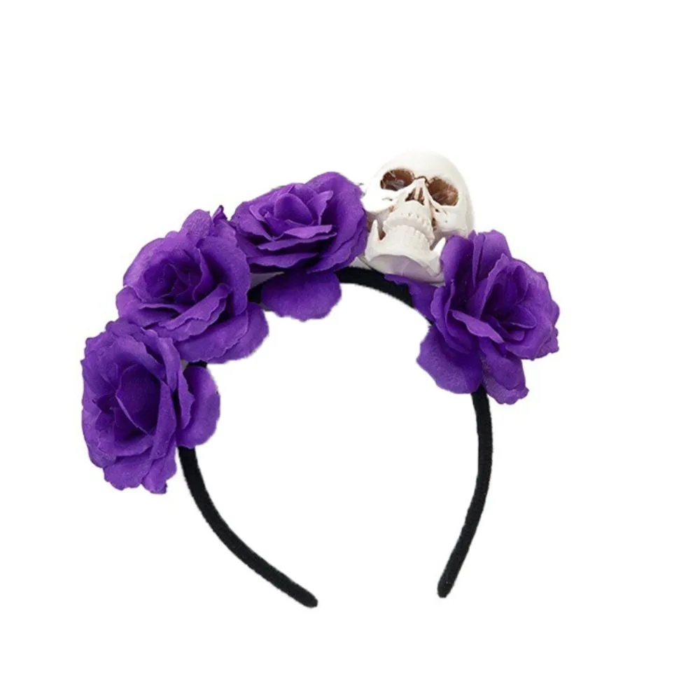 

Exaggerated Skull Head Headband Halloween Decor Simulation Flower Halloween Hair Hoop Colorful Funny Gothic Flower Hairband