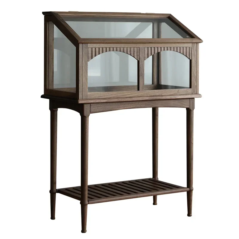 

Black Walnut Balcony Glass Flower Stand Courtyard Storage Rack Floor Flower Stand Plant Insulation Rack