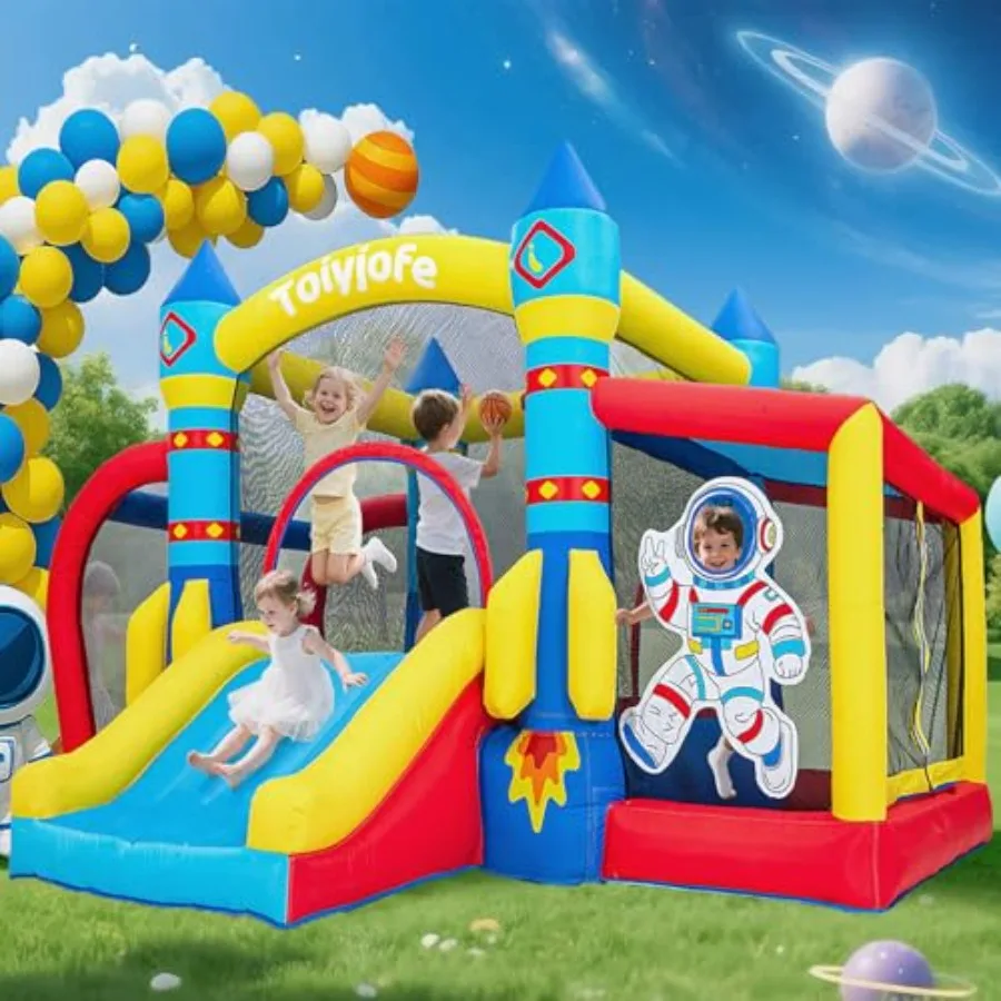 

Надувной батут-замок «Космическое приключение» для 36 человек с горкой, бассейном с шариками и кольцами, 11.5FT × 10FT × 7FT, надувной батутный комплекс 7-в-1