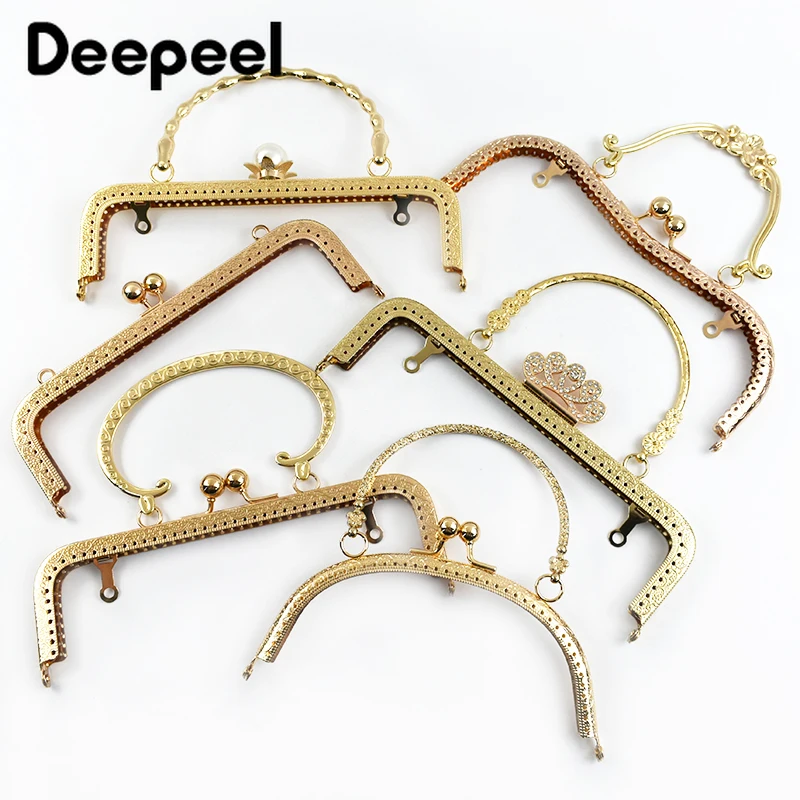 Gold Bags Kiss Clasp Lock Purse Frame Metal Retro Square Bag Handles Sewing Brackets Handbag Frames Handle DIY Accessories