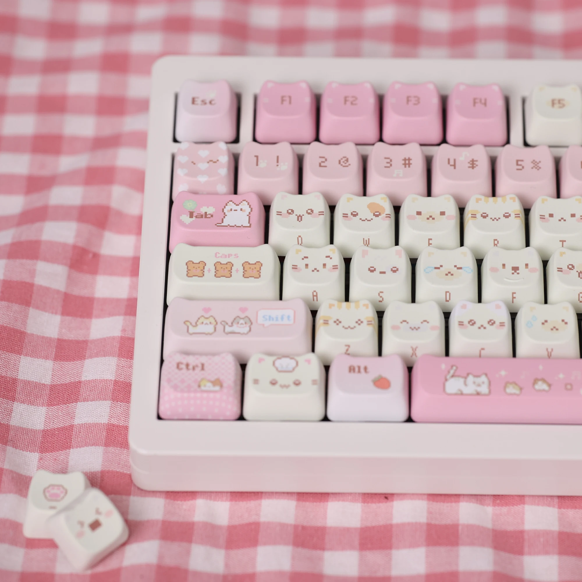 Chosfox & Soulcat 141 + 26 teclas Pixel Meow Keycaps PBT + PC transparente Keycap Cherry altura Customiz Teclado mecánico Keycaps