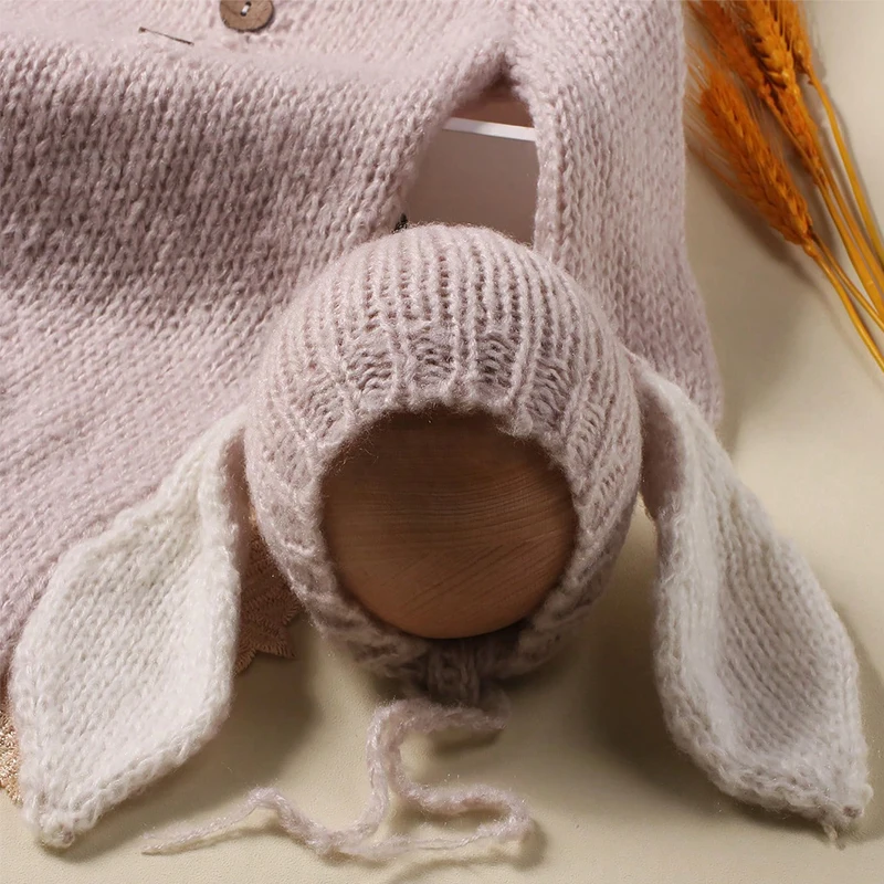 2 Pieces Set Knitted Newborn Rabbit Costume for Photo Shooting Easter Sunday Baby Photography Props