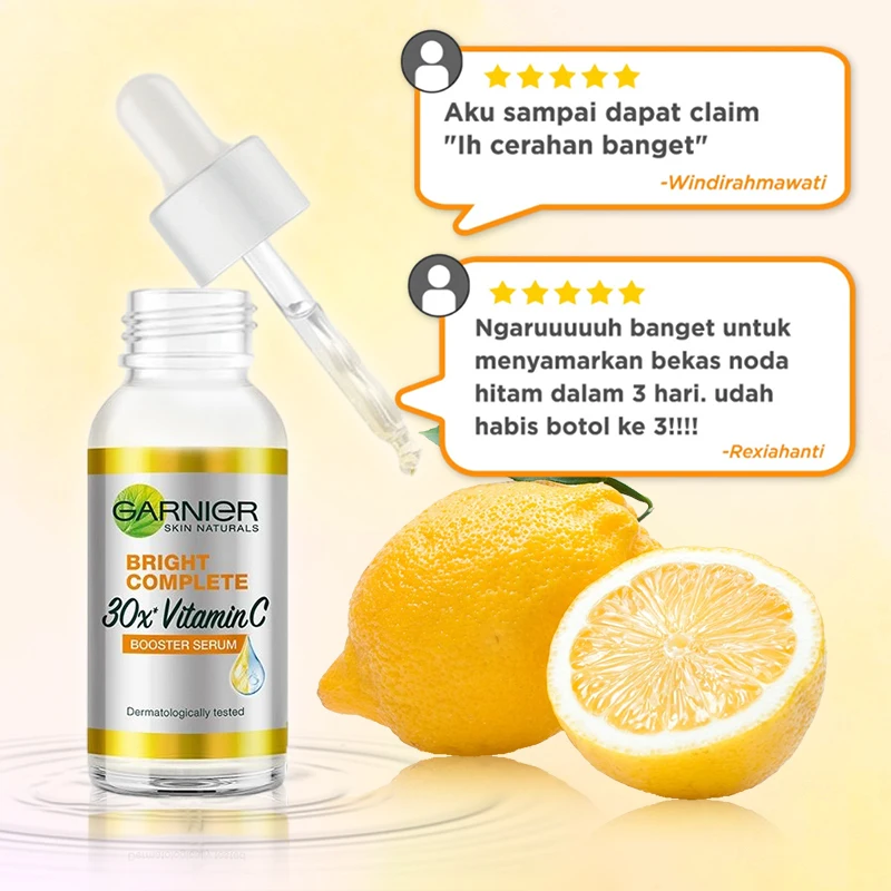 Garnier Bright Complete 30x Vitamin C Niacinamide Booster Serum Whitening Skin Tone Essence Fade Acne Mark Beauty Products 30ml