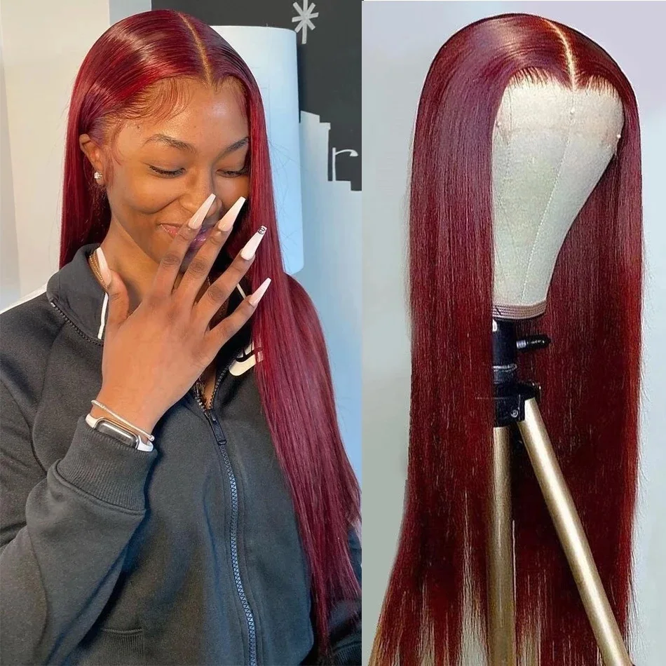 

Straight Hair Lace Front Wig Human Hair Wigs 99J Burgundy Pre-Plucked 13x4 Colored Lace Frontal Human Hair Wig For Black Women