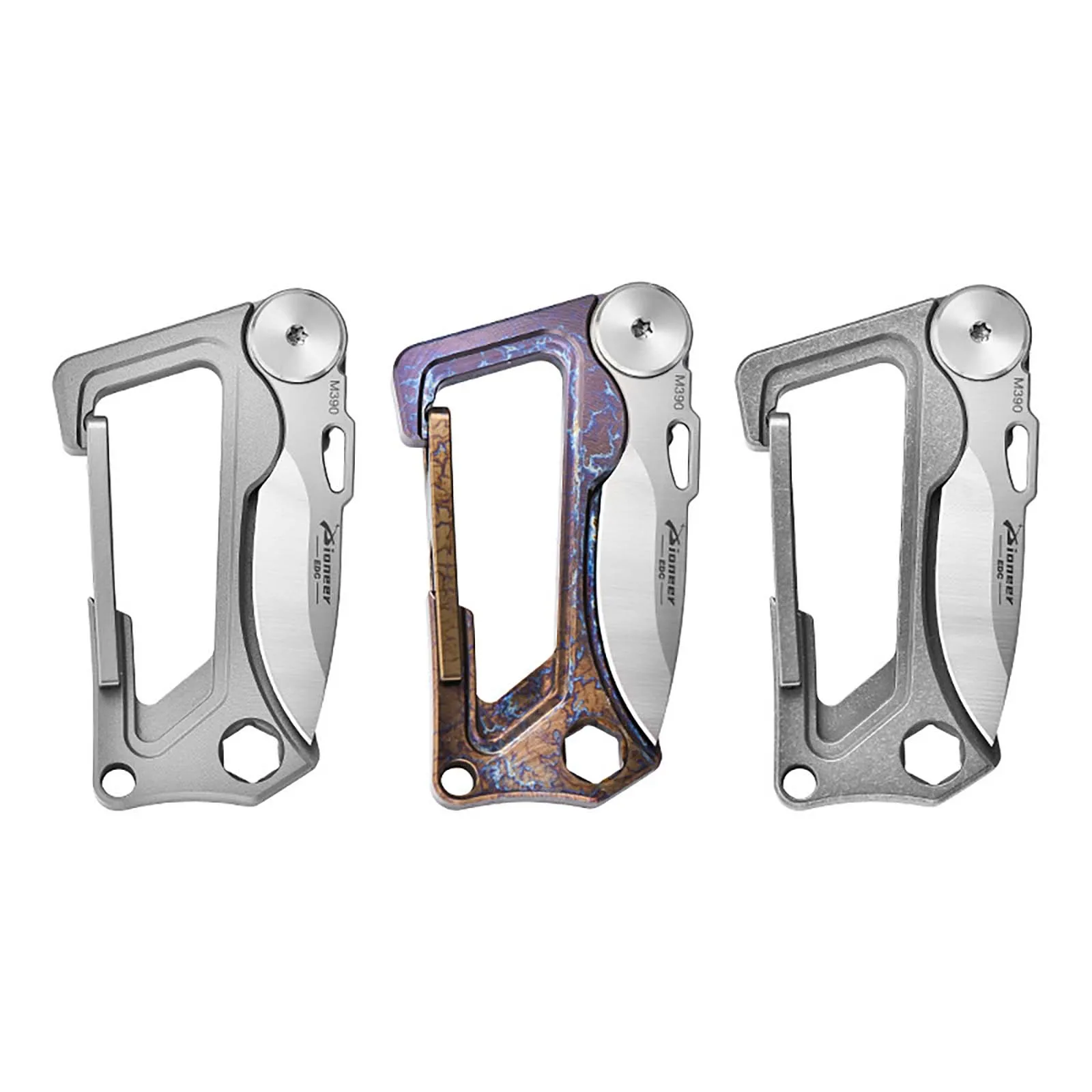 TIBROMTACK Titanium Keychain - EDC Carabiner Multi-Tool, Folding Knife & Bottle Opener, Ultra-Lightweight Gr5
