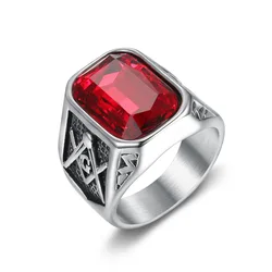 Punk Masonic Rings big stone For Men Sliver Color Stainless Steel Vintage AG Freemason Classic Jewelry Gifts Dropshipping